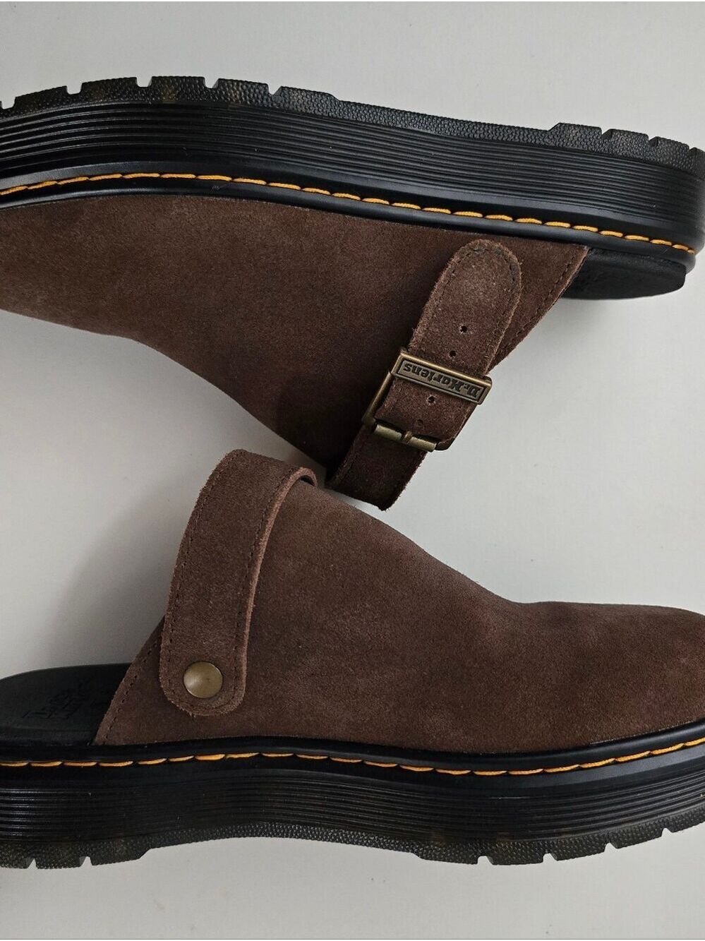 NWOT Dr. Martens Brookline Brown Suede Slingback Mules Clogs Women’s 9 Men’s 8 - Picture 11 of 17